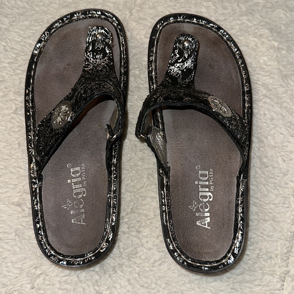 Alegria Carina 223 Black Silver Sandals Rocker Bottom Size 35 Adjustable Strap - Picture 6 of 8